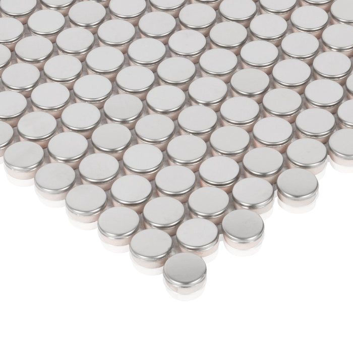 TDH86MDR Penny Round Stainless Steel Silver Metallic Metal Mosaic Tile