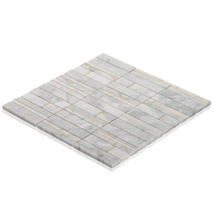 TDH564 White Carrara Gold Metal Trim Mosaic Tile