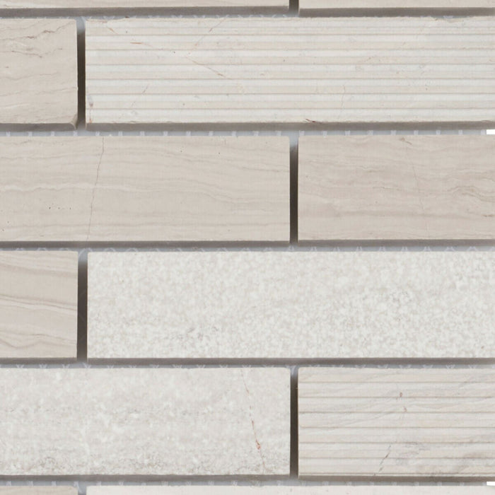 Sample - TDH55MO White Oak Marble Blended with Textured Stone Mosaic Tile