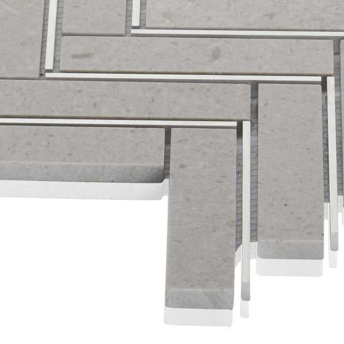 TDH550 Gray Natural Stone Silver Metal Trim Herringbone Mosaic Tile