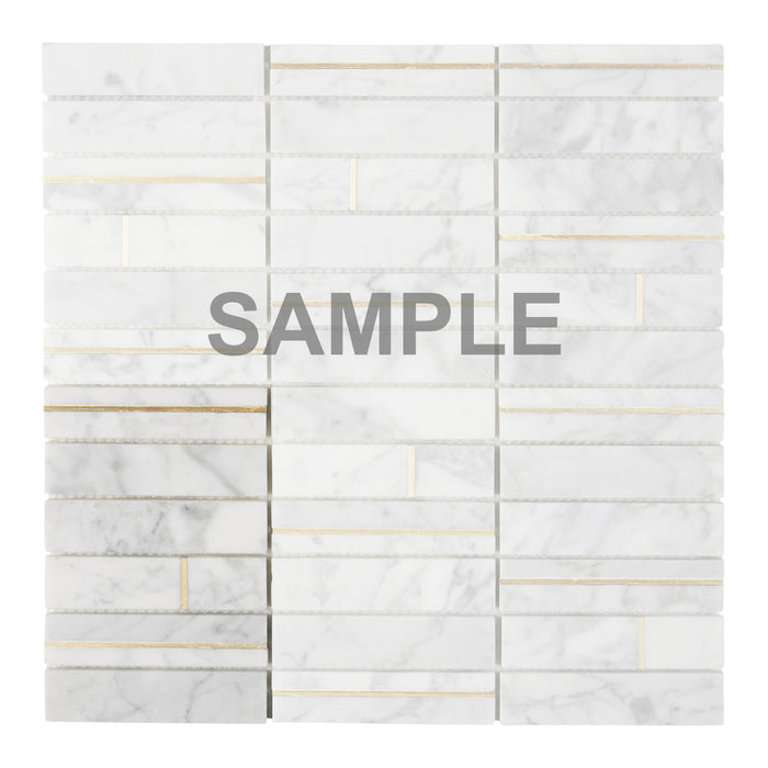 Sample - TDH564 White Carrara Gold Metal Trim Mosaic Tile