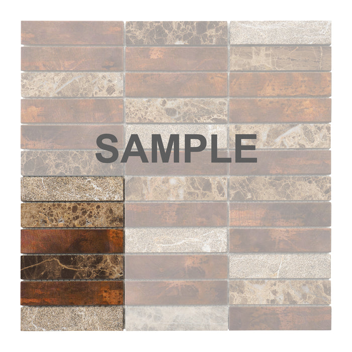 Sample - TDH239AC Antique Copper Stone Emperador Brown Marble Metallic Metal Mosaic Tile
