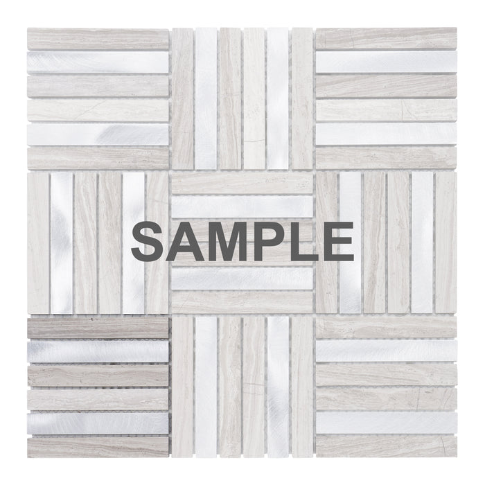 Sample - TDH351AL Aluminum Natural Stone White Oak Marble Taupe Gray Metallic Metal Mosaic Tile