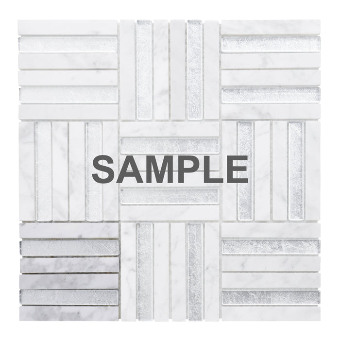 Sample - TDH360NS Natural Stone Crystal Glass Silver Carrara White Mosaic Tile