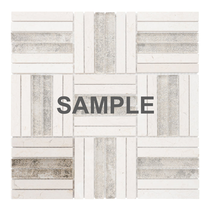 Sample - TDH361NS Natural Stone Marble Crystal Glass Beige Cream Mosaic Tile