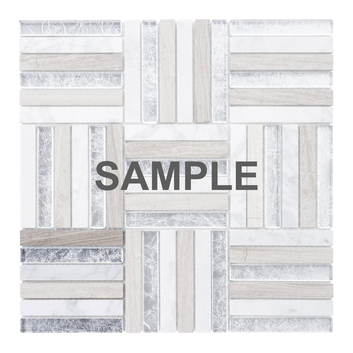 Sample - TDH371NS Natural Stone Crystal Glass Taupe Gray White Mosaic Tile