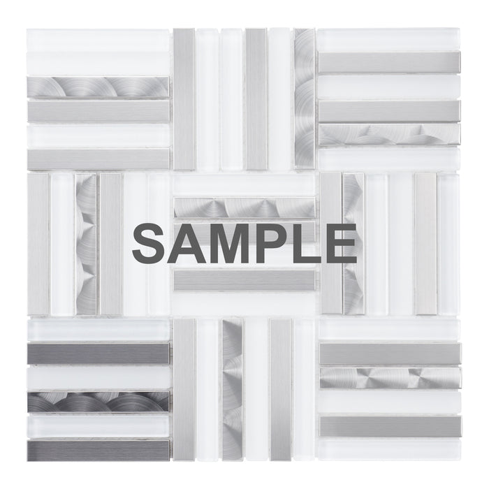 Sample - TDH372SS Stainless Steel Brushed Nickel White Crystal Glass Metallic Metal Mosaic Tile