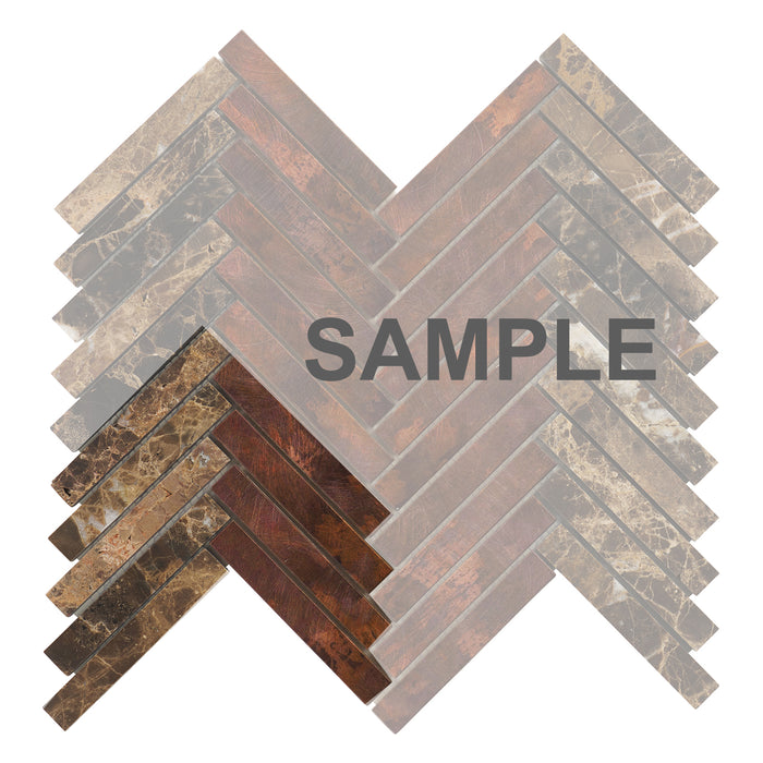 Sample - TDH394AC Antique Copper Natural Stone Emperador Brown Metallic Metal Mosaic Tile