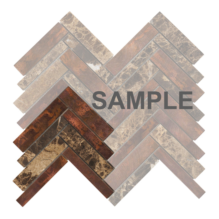 Sample - TDH410AC Antique Copper Natural Stone Emperador Brown Metallic Metal Mosaic Tile