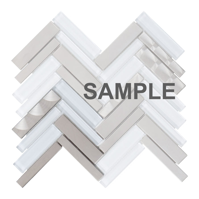 Sample - TDH414SS Stainless Steel Brushed Nickel Swirling Glass White Silver Metallic Metal Mosaic Tile