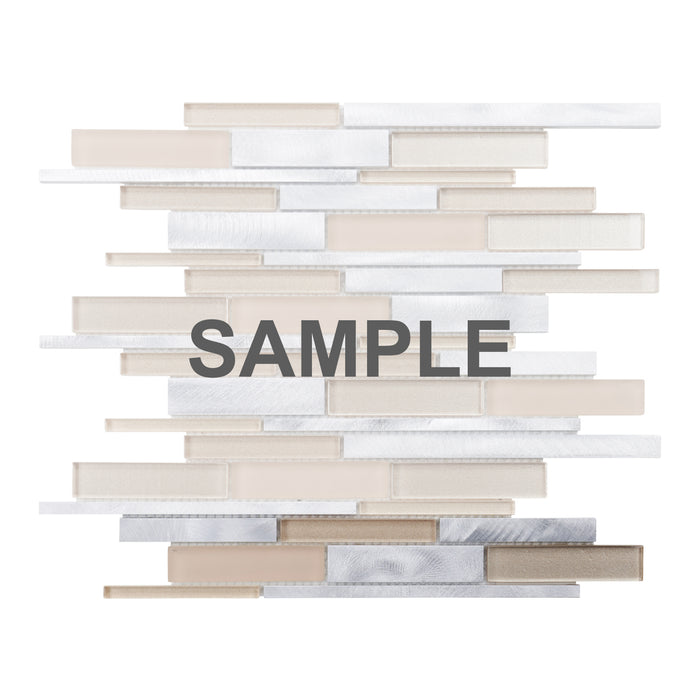 Sample - TDH426AL Aluminum Crystal Glass Beige Silver Metallic Metal Mosaic Tile