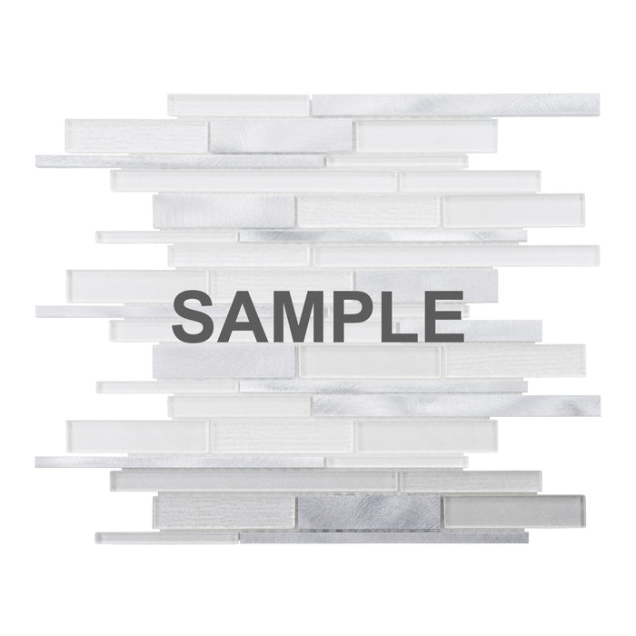 Sample - TDH431AL Aluminum Crystal Glass White Silver Metallic Metal Mosaic Tile