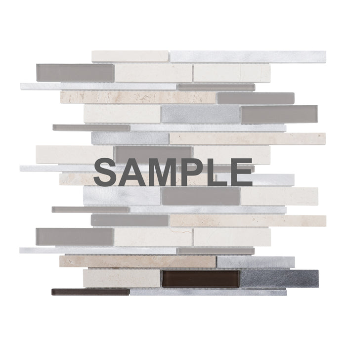 Sample - TDH433AL Aluminum Natural Stone Crystal Glass Beige Brown Gray Metallic Metal Mosaic Tile