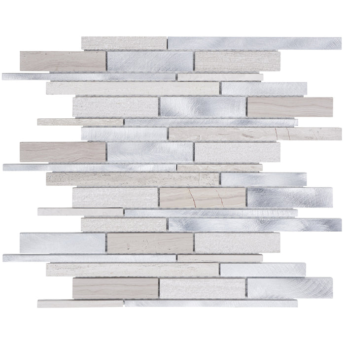 TDH437AL Aluminum Natural Stone White Oak Marble Taupe Gray Silver Metallic Metal Mosaic Tile