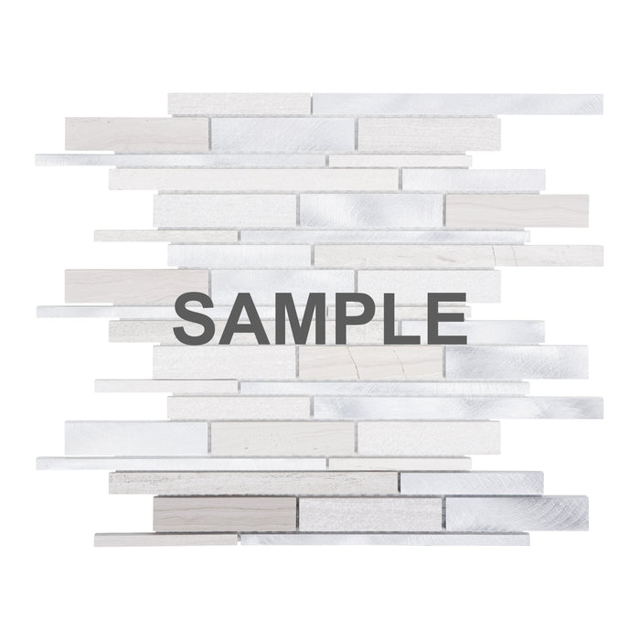 Sample - TDH437AL Aluminum Natural Stone White Oak Marble Taupe Gray Silver Metallic Metal Mosaic Tile