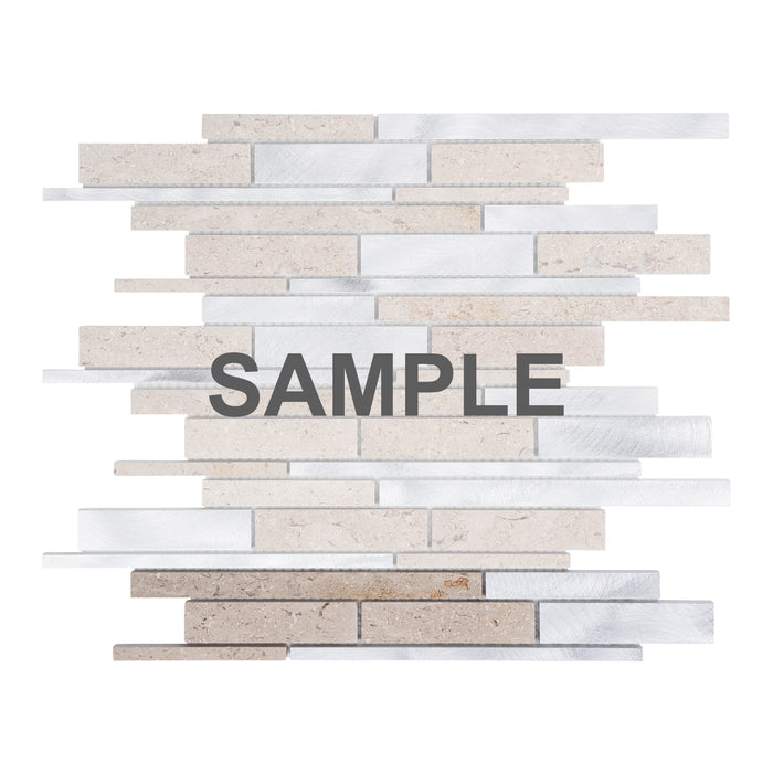Sample - TDH441AL Aluminum Natural Stone Sina Pearl Marble Beige Sand Silver Metallic Metal Mosaic Tile