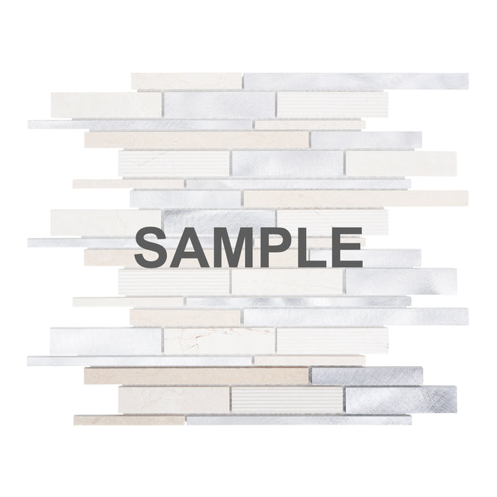 Sample - TDH442AL Aluminum Natural Stone Crema Marfil Marble Beige Cream Silver Metallic Metal Mosaic Tile