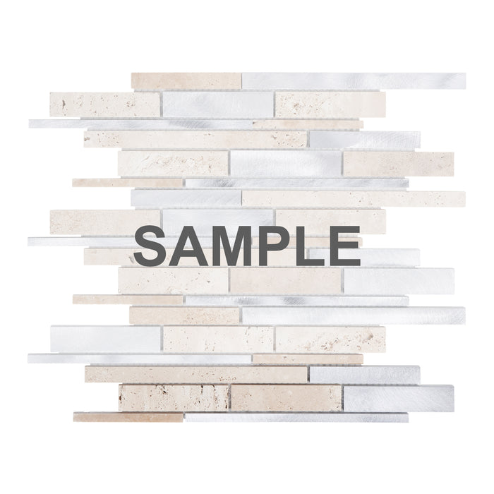 Sample - TDH443AL Aluminum Natural Stone Travertine Beige Sand Silver Metallic Metal Mosaic Tile