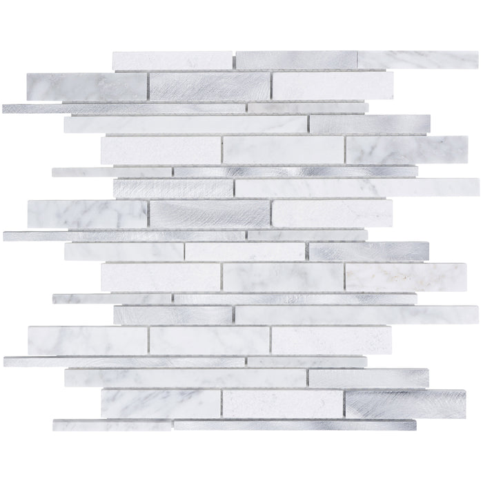 TDH446AL Aluminum Natural Stone Carrara White Silver Metallic Metal Mosaic Tile
