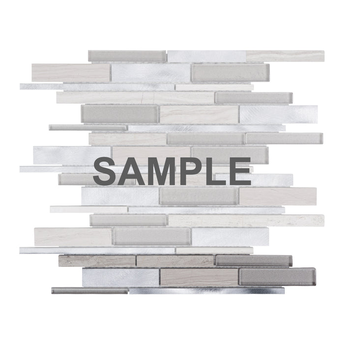 Sample - TDH449AL Aluminum Natural Stone Glass Taupe Gray Silver Metallic Metal Mosaic Tile