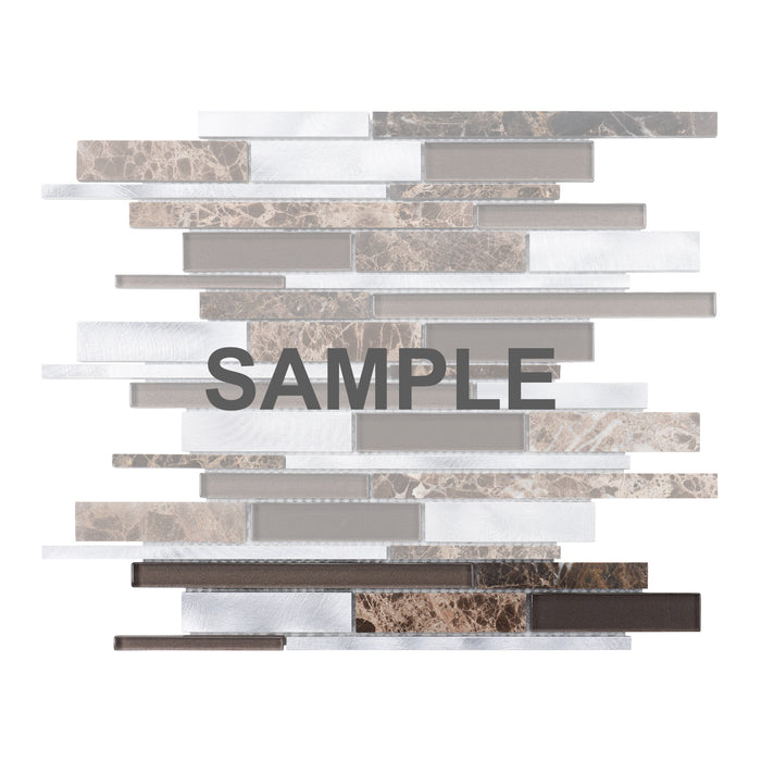 Sample - TDH454AL Aluminum Natural Stone Glass Emperador Brown Silver Metallic Metal Mosaic Tile