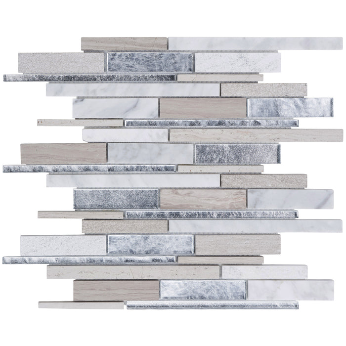 TDH421NS Natural Stone White Oak Crystal Glass Taupe Carrara White Mosaic Tile
