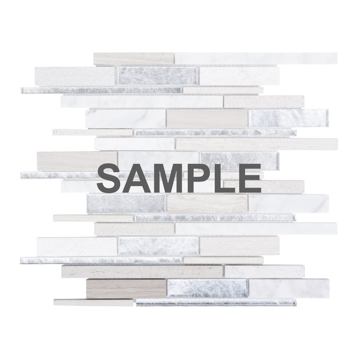 Sample - TDH421NS Natural Stone White Oak Crystal Glass Taupe Carrara White Mosaic Tile