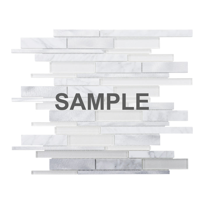 Sample - TDH434NS Aluminum Natural Stone Glass Carrara White Silver Metallic Metal Mosaic Tile