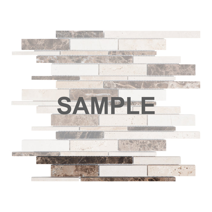 Sample - TDH445NS Natural Stone Crema Marfil Travertine Marble Beige Sand Emperador Brown Mosaic Tile
