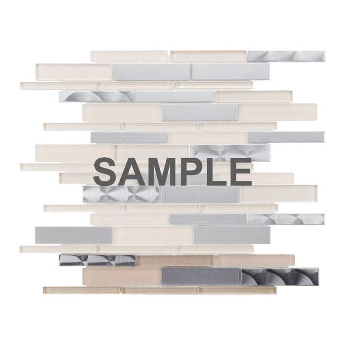 Sample - TDH423SS Stainless Steel Brushed Nickel Swirling Glass Beige Silver Metallic Metal Mosaic Tile