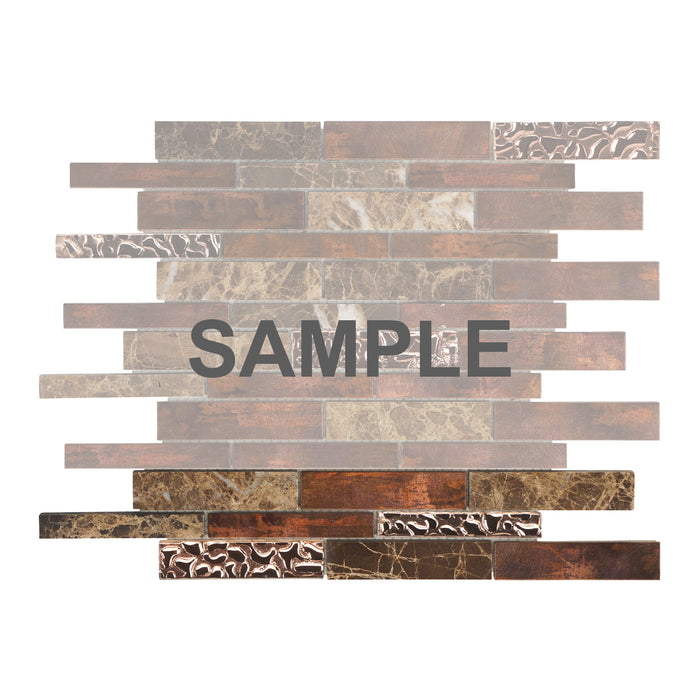 Sample - TDH459AC Antique Copper Glass Natural Stone Emperador Brown Rose Gold Metallic Metal Mosaic Tile