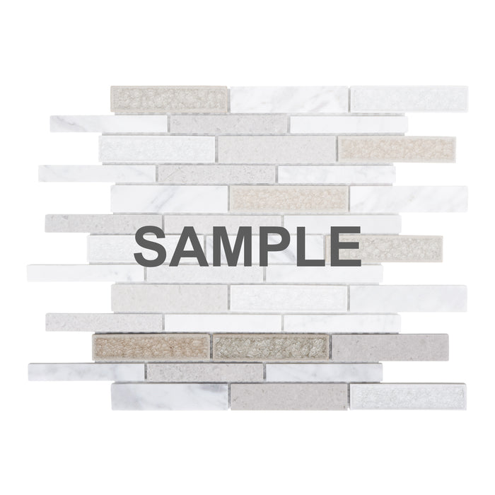 Sample - TDH460NS Natural Stone Crackle Glass Carrara White Gray Beige Mosaic Tile