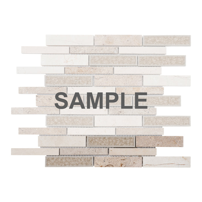 Sample - TDH462NS Natural Stone Crema Marfil Marble Crackle Glass Beige Sand Mosaic Tile