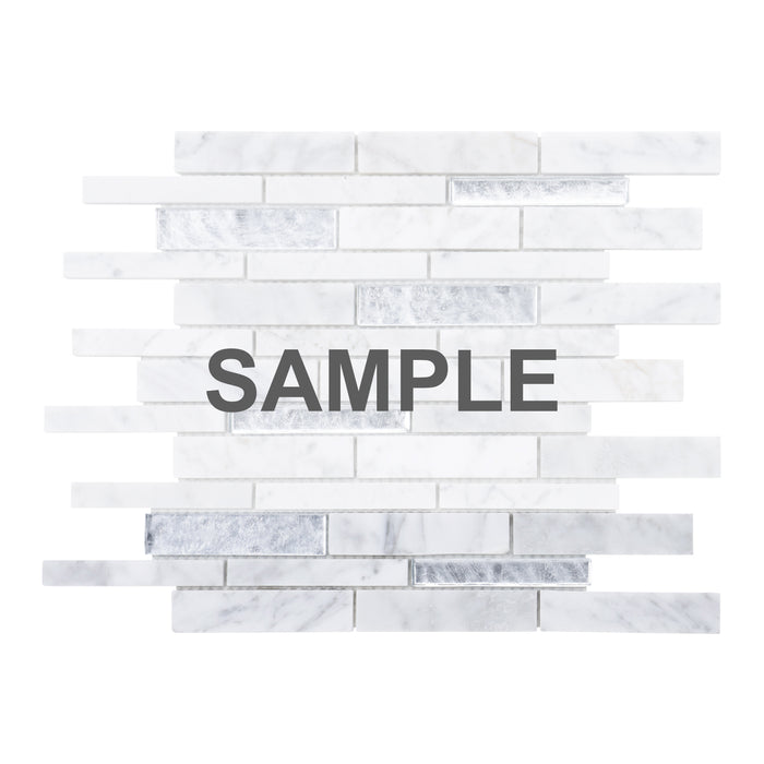 Sample - TDH463NS Natural Stone Crystal Glass Carrara White Mosaic Tile