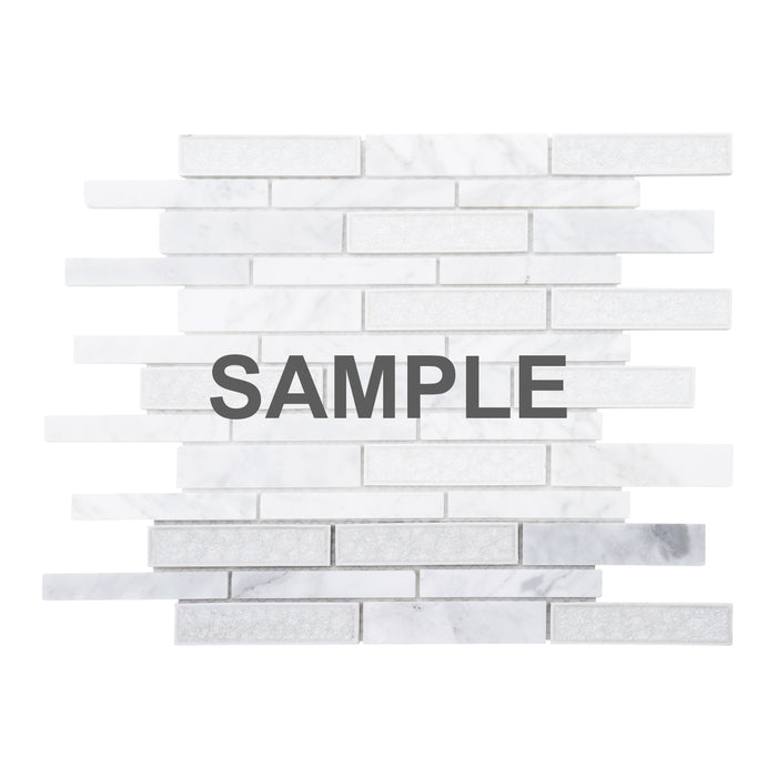 Sample - TDH469NS Natural Stone Crackle Glass Carrara White Mosaic Tile