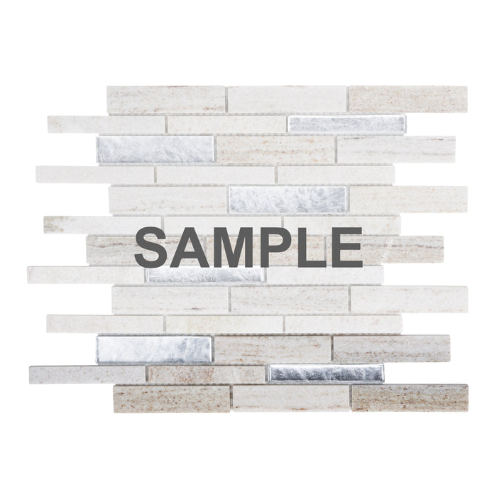 Sample - TDH474NS Natural Stone Quartzite Crystal Glass Tapue Gray White Mosaic Tile