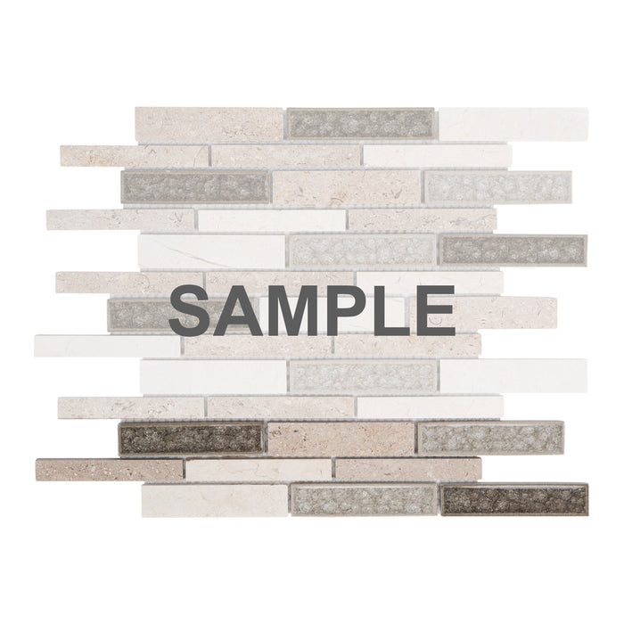 Sample - TDH475NS Natural Stone Crema Marfil Sina Pearl Marble Crackle Glass Beige Sand Mosaic Tile