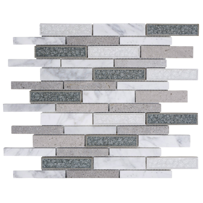 TDH477NS Natural Stone Crackle Glass Carrara White Gray Mosaic Tile