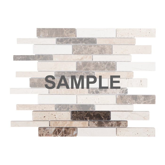 Sample - TDH478NS Natural Stone Travertine Emperador Brown Beige Mosaic Tile