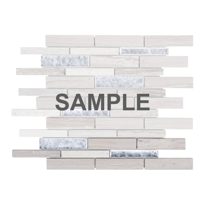 Sample - TDH479NS Natural Stone Crystal Glass White Oak Taupe Gray White Mosaic Tile