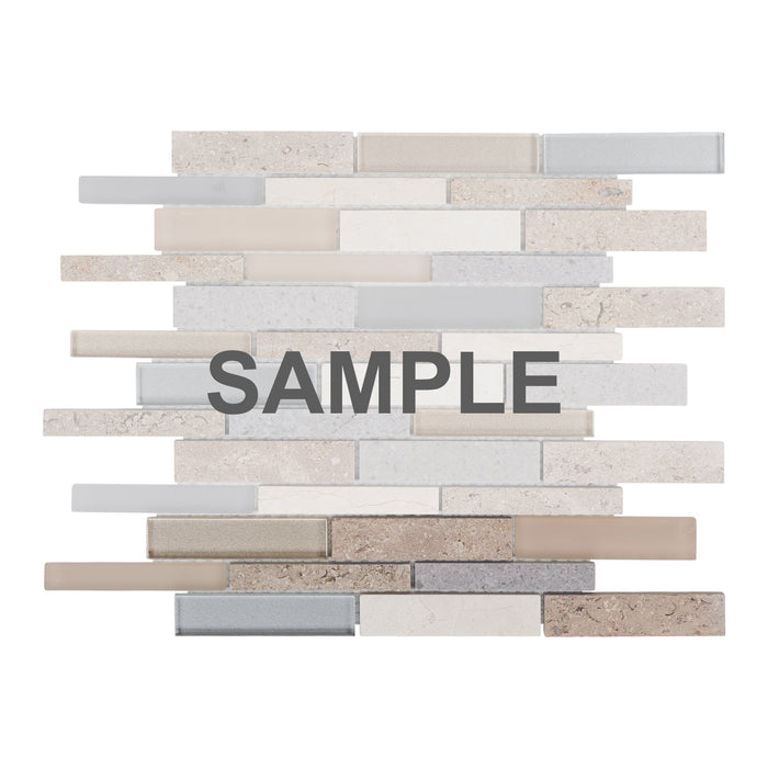 Sample - TDH490NS Natural Stone Sina Pearl Crema Marfil Glass Beige Sand Gray Mosaic Tile