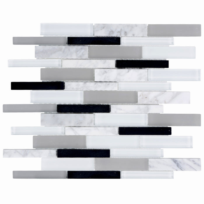 TDH491NS Natural Stone Glass Carrara White Gray Black Mosaic Tile