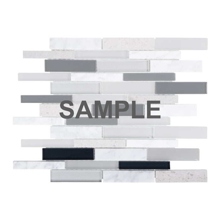 Sample - TDH492NS Natural Stone Glass Carrara White Gray Black Mosaic Tile