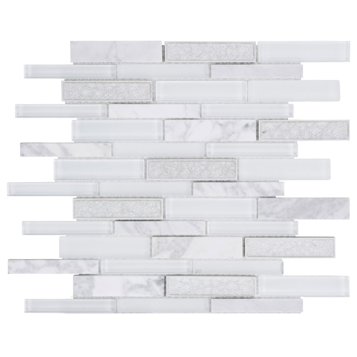 TDH496NS Natural Stone Crackle Glass Carrara White Mosaic Tile