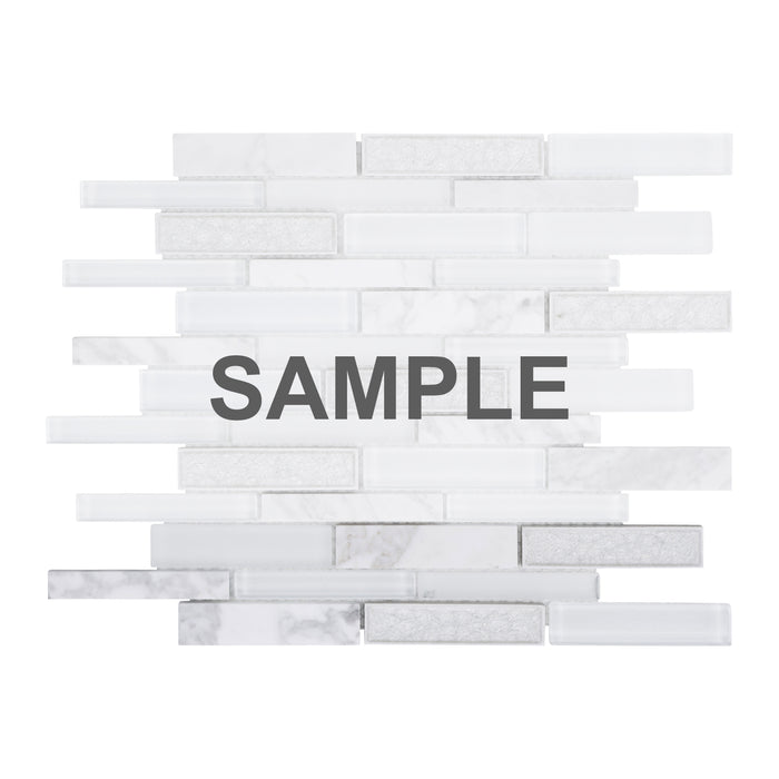 Sample - TDH496NS Natural Stone Crackle Glass Carrara White Mosaic Tile