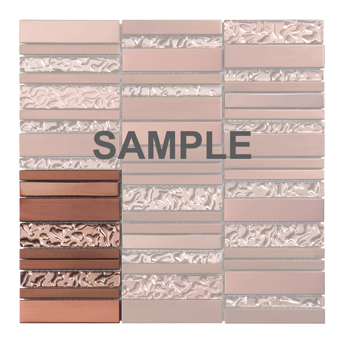 Sample - TDH511RG Stainless Steel Crystal Glass Rose Gold Copper Metallic Metal Mosaic Tile