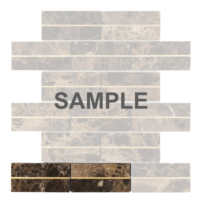Sample - TDH567 Brown Emperador Gold Metal Trim Mosaic Tile