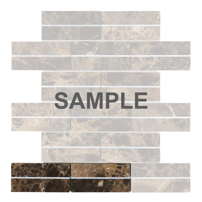 Sample - TDH568 Brown Emperador Silver Metal Trim Mosaic Tile