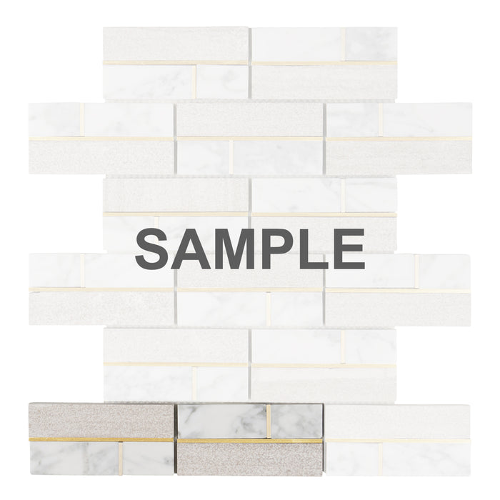 Sample - TDH574 White Carrara Gold Metal Trim Mosaic Tile