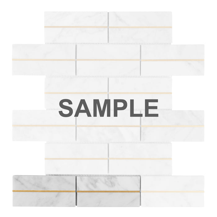 Sample - TDH575 White Carrara Gold Metal Trim Mosaic Tile
